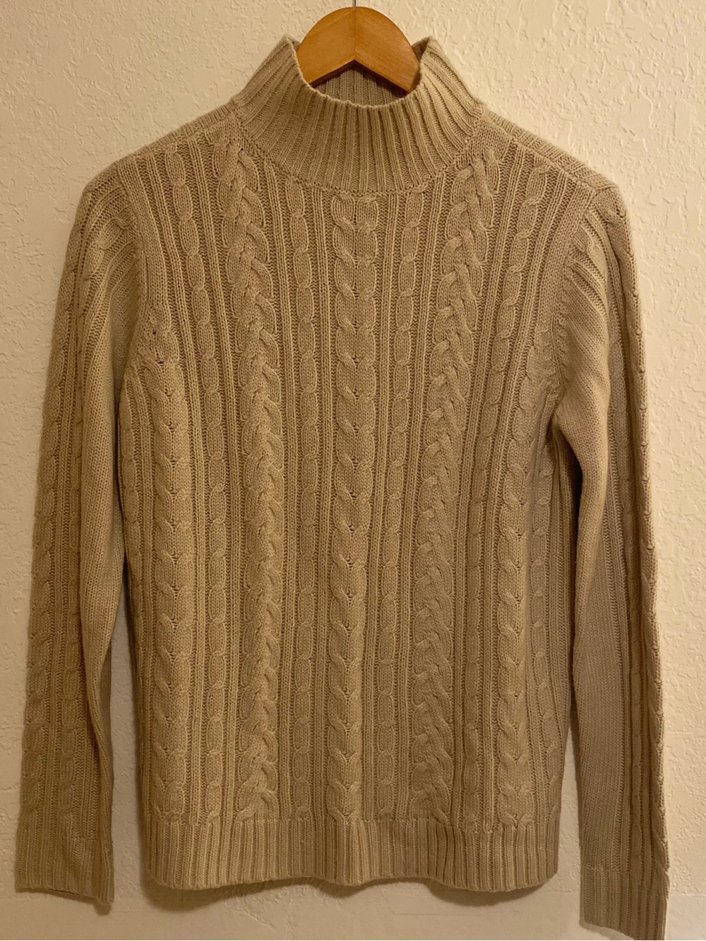 Classic Elements Cable-Knit Turtleneck Sweater Oatmeal Size S